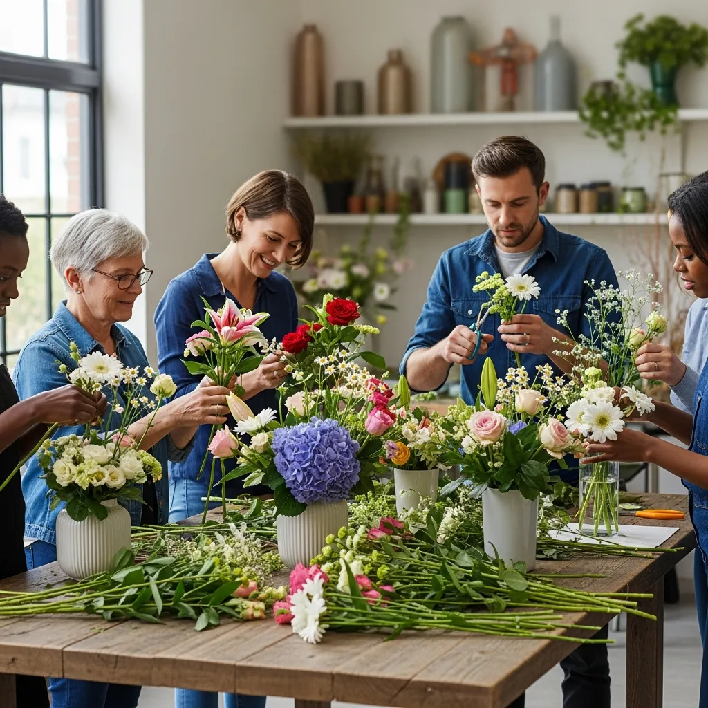 Bloemschik workshop met deelnemers